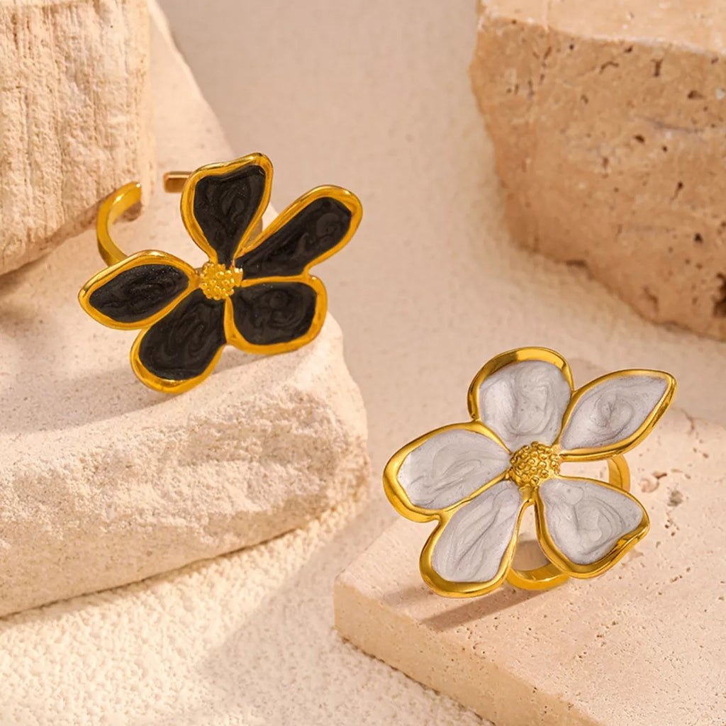 Shopimist flower open ring with delicate petal design and silver band, showcasing intricate floral jewelry style.