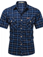 Men's plus size casual plaid short-sleeve shirt by Trendsi, featuring a comfortable fit and classic design.