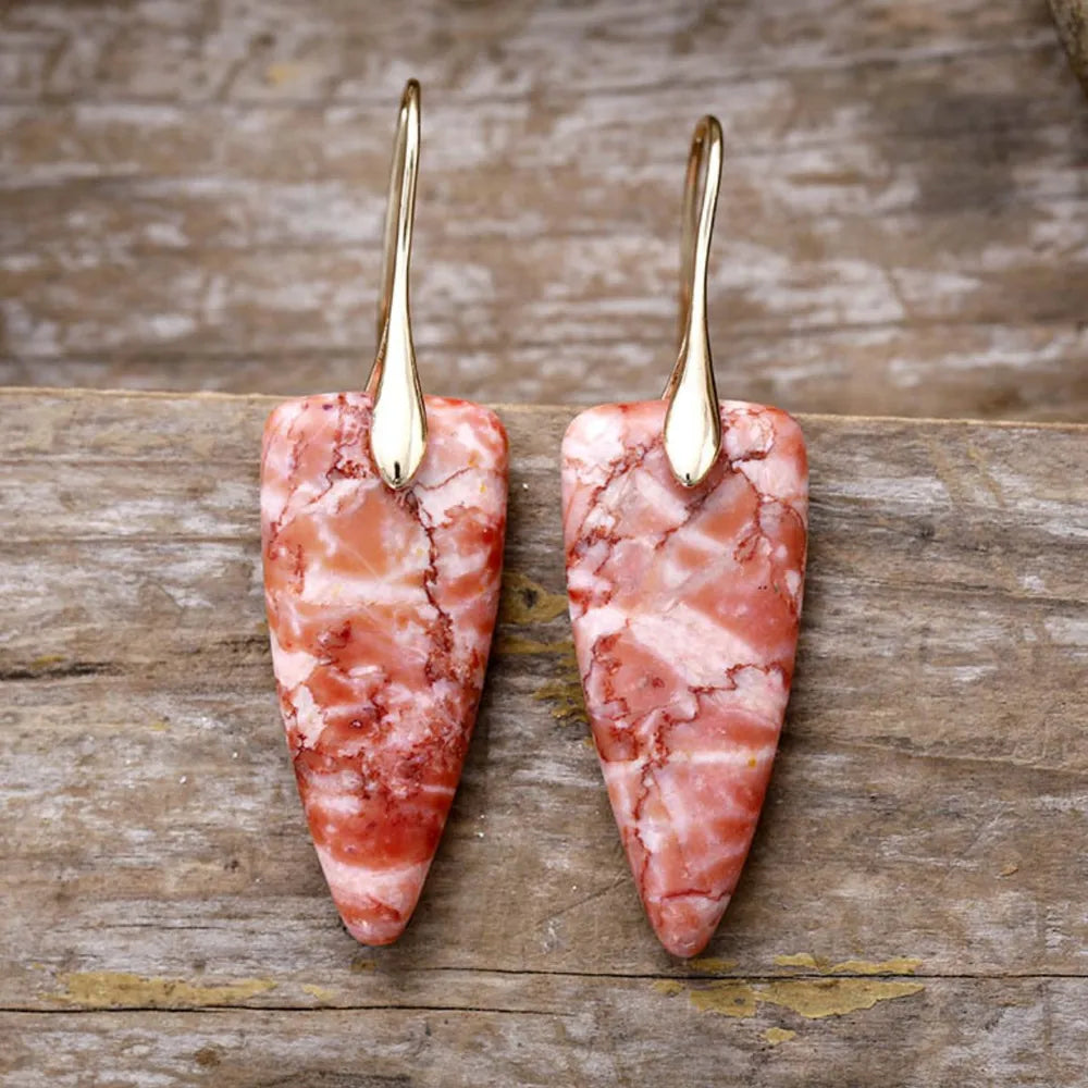 Natural stone geometric shape earrings from Shopimist, featuring modern design with smooth, polished stone surfaces.
