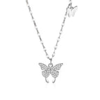 Sterling silver butterfly necklace with sparkling zircon stones, featuring a delicate and elegant design.