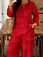 Geometric print relaxed fit top and pants set by Shopimist, featuring a modern pattern and comfortable casual style.