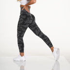 Snowflake camouflage high waisted yoga pants by FitiqueFit, seamless activewear leggings with a stylish winter-inspired design.
