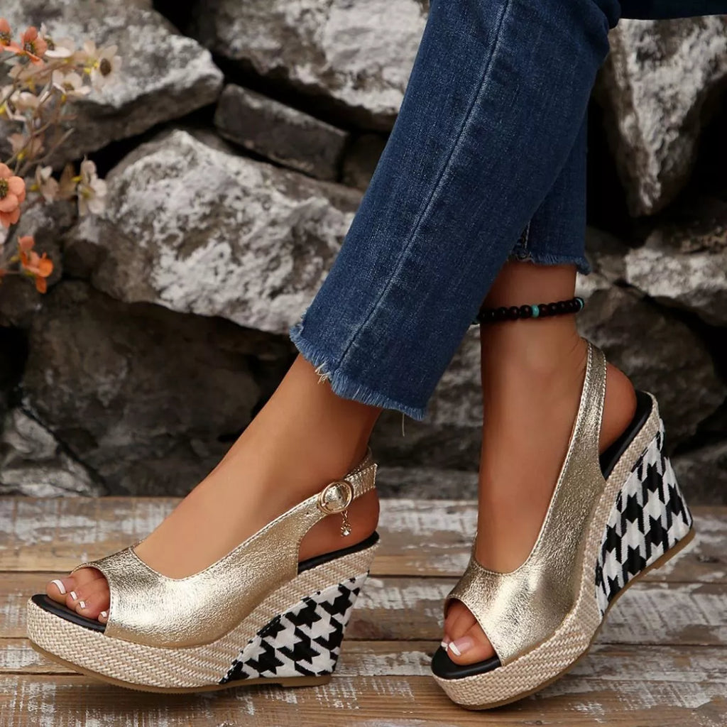 Shopimist open toe wedge sandals with a chunky heel and strappy design, perfect for summer footwear style.
