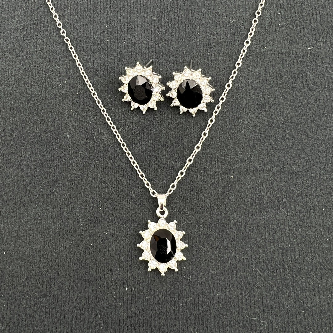 European and American fashion sunflower zircon ear stud necklace set by Plush Fashion Hub, featuring sunflower motifs and sparkling zircon accents.