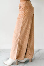 Women's polka dot wide-leg drawstring dress pants from Trendsi, lightweight casual trousers with a relaxed fit and stylish pattern.