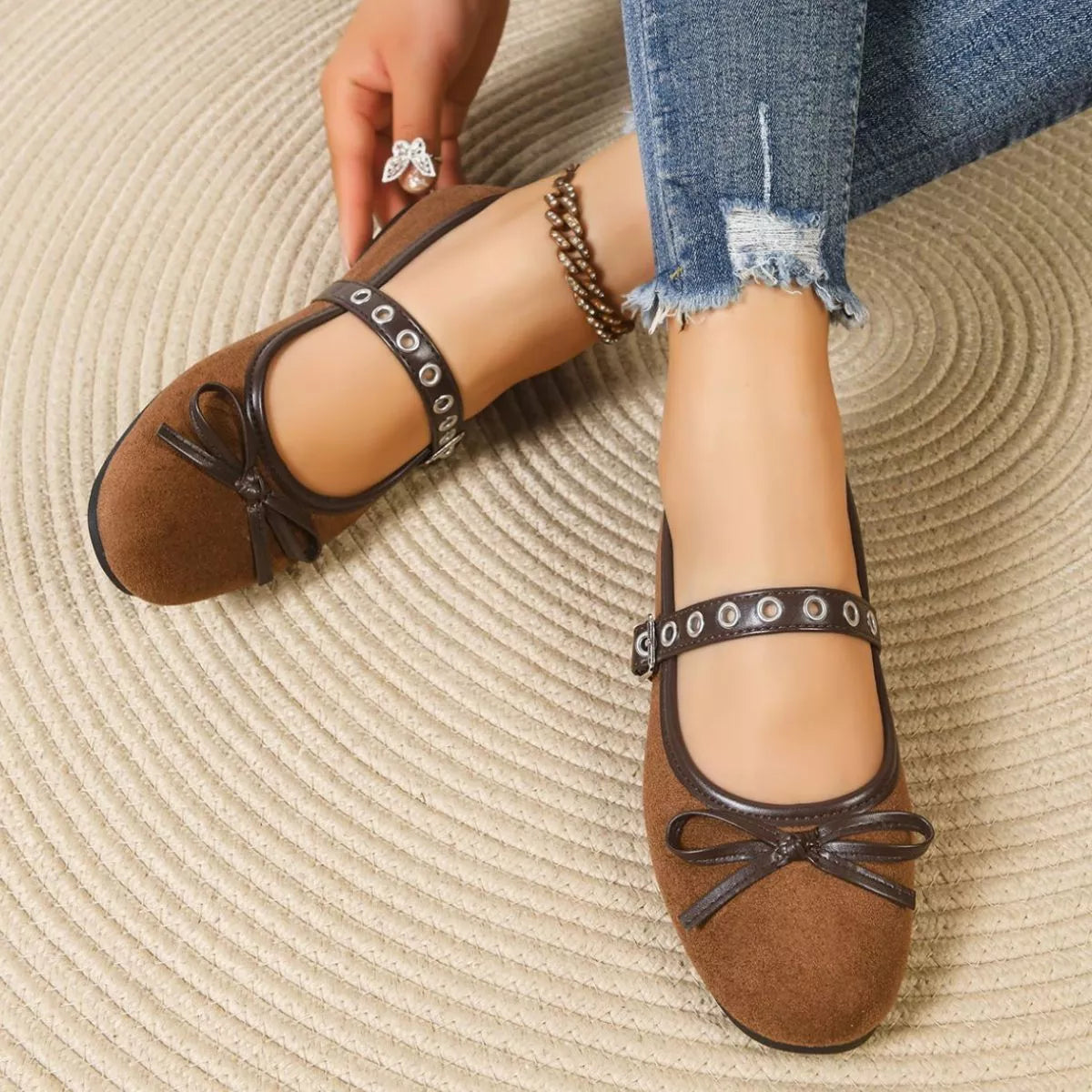 Trendsi round toe bow slip-on footwear with stylish design and comfortable fit, perfect for casual or dressy occasions.