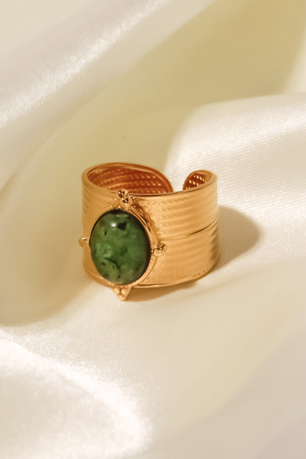 18K gold-plated wide open ring with sleek design, featuring a smooth finish and adjustable fit, by Shopimist.