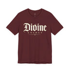 Wear Your Worship Divine Energy T-Shirt with Gothic script faith graphic, featuring a stylish design on a comfortable cotton tee.