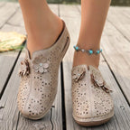 Shopimist floral decor round toe sandals featuring colorful floral embellishments and comfortable design for casual wear.