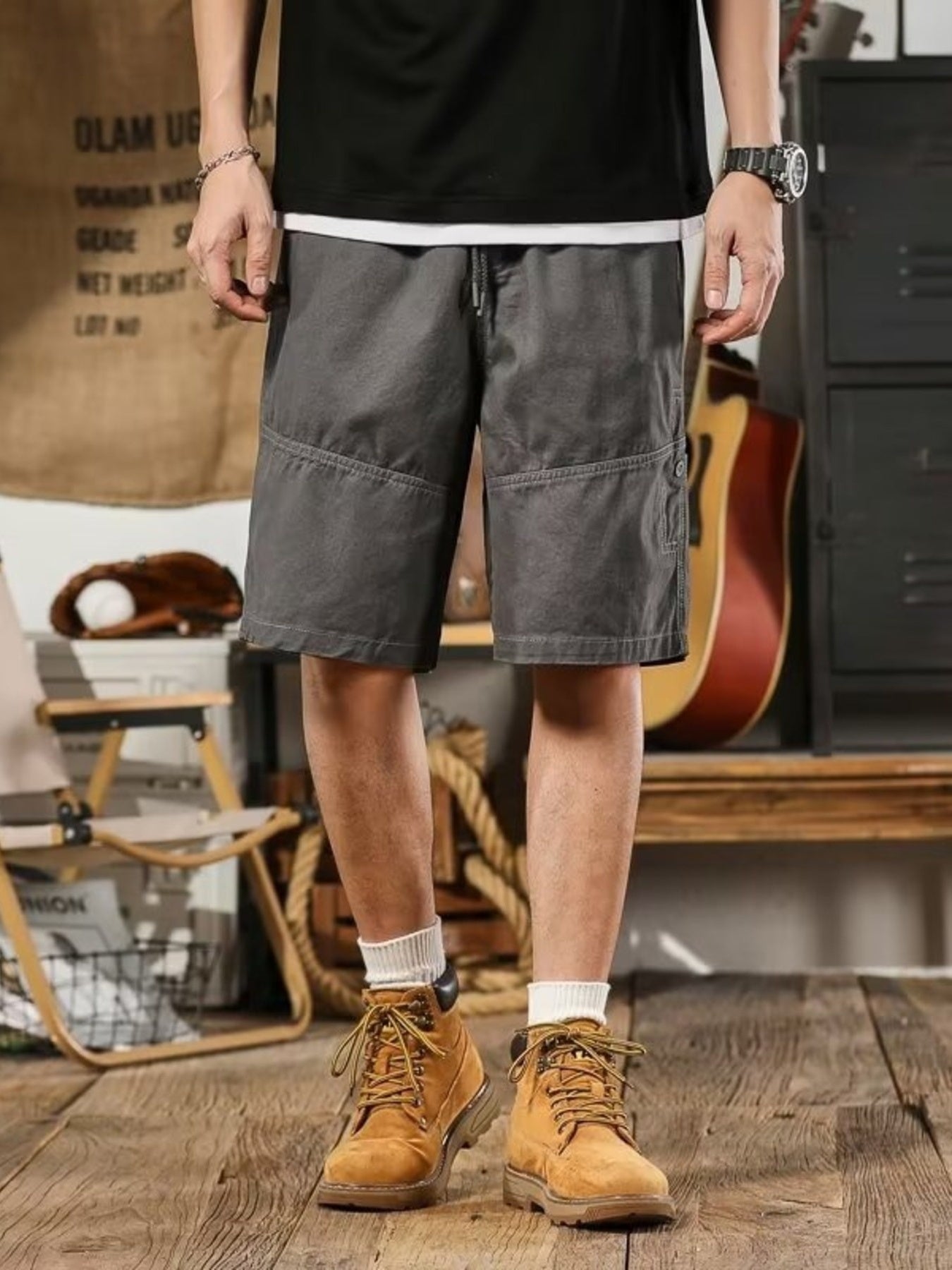 Men's plus size casual drawstring shorts with deep pockets, relaxed fit, comfortable fabric, by Trendsi.