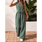 Women’s crop vest blazer and wide-leg pants set by Plush Fashion Hub, casualwear outfit with coordinated blazer and pants.