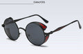 Fashion polarized steampunk sunglasses by FitiqueFit with round lenses and vintage metal frames, stylish eye wear accessory.