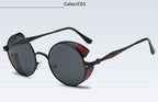 Fashion polarized steampunk sunglasses by FitiqueFit with round lenses and vintage metal frames, stylish eye wear accessory.