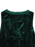 Velvet button-down vest with delicate lace trim, stylish tops by Trendsi, featuring a soft velvet fabric and intricate lace detailing.