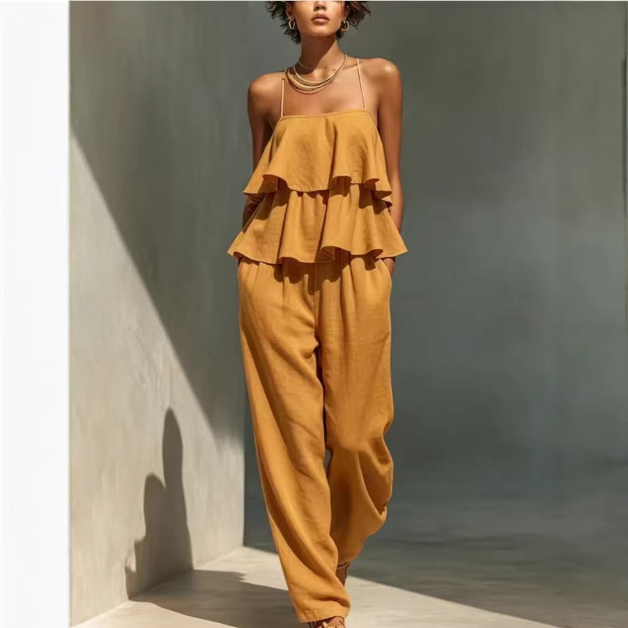 Women's sleeveless camisole top and casual pants set by FitiqueFit, featuring a relaxed fit and comfortable fabric.