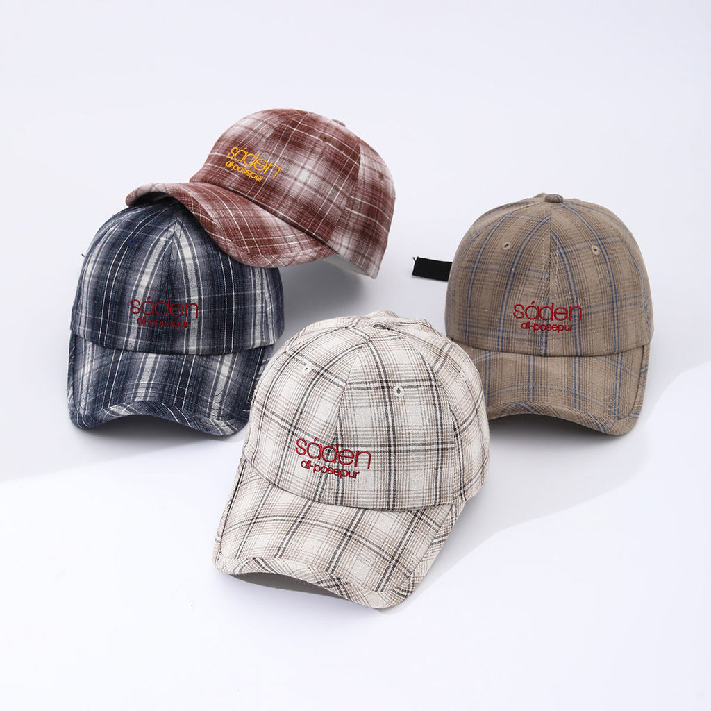 Women's striped checkered embroidered baseball cap by FitiqueFit in four colors, featuring a stylish casual hat with embroidery detail.