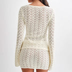 Long Sleeve Cardigan with A-Line Skirt Two-Piece Sweater Set