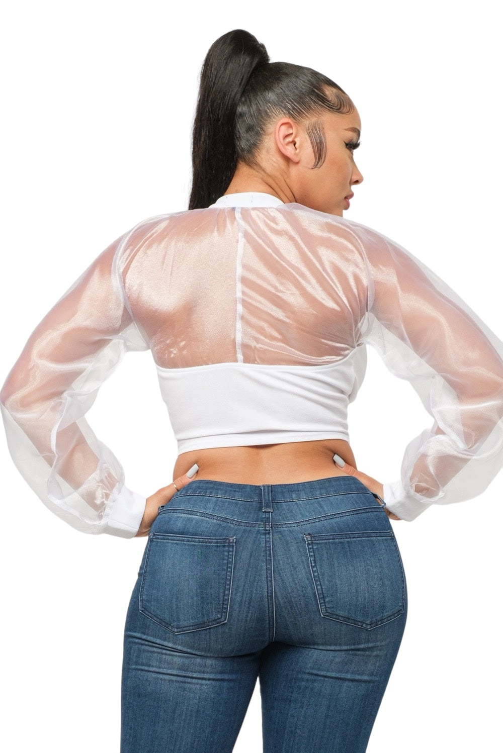 Light blue blouse from The House of Stylez featuring front hook, eyelet details, and a keyhole button closure at the neckline.
