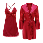 Plus Size Women's Ice Silk V-Neck Lace Suspender Nightgown