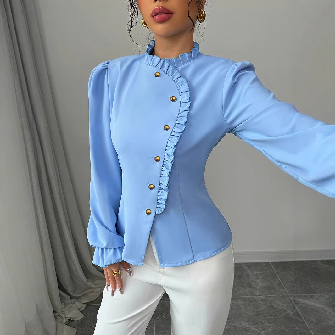 Eprolo pleated long sleeve designer women's blouse with a stylish, flowing design and elegant pleats.