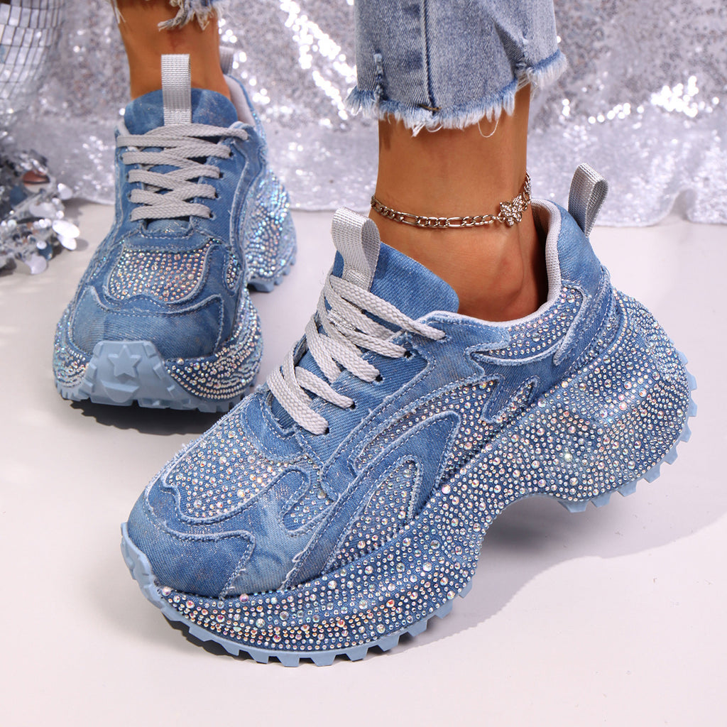 Rhinestone lace-up sneaker sandals by Plush Fashion Hub featuring sparkling rhinestones and stylish lace-up design.