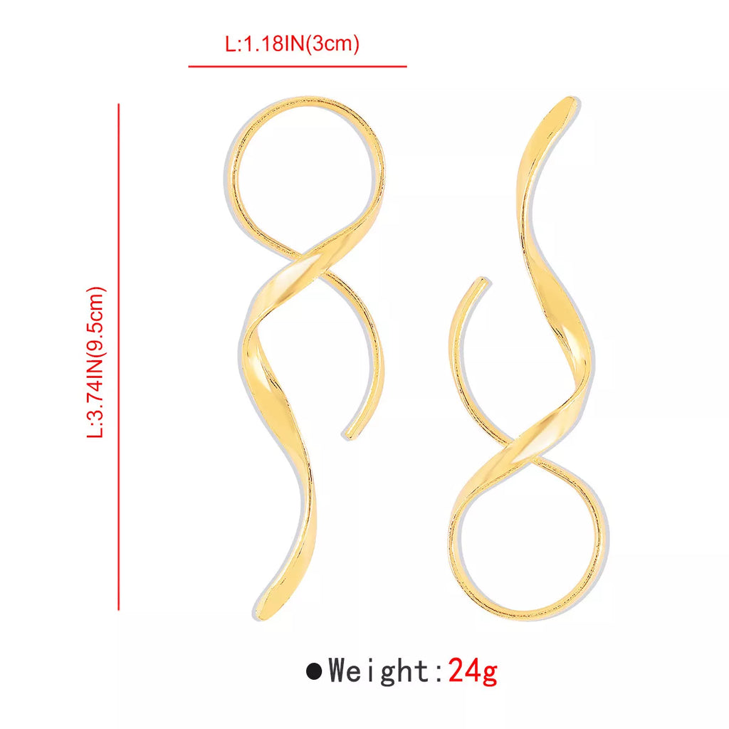 Shopimist alloy spiral drop earrings featuring sleek, twisted metal design hanging from delicate hooks.