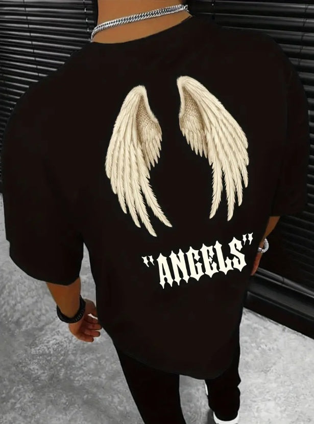 FitiqueFit Wings Angels printing female cotton streetwear tee featuring a colorful angel wings graphic on the front.