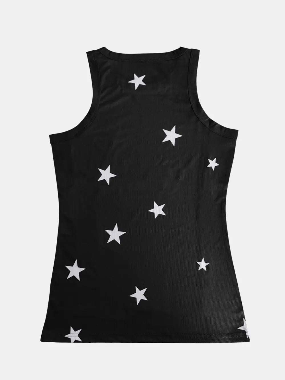 Women's star print cotton blend round neck casual tank top with sleeveless design and relaxed fit, styled for everyday wear.