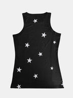 Women's star print cotton blend round neck casual tank top with sleeveless design and relaxed fit, styled for everyday wear.