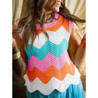 Women’s rainbow-striped cropped sweater vest by FitiqueFit, casualwear with colorful horizontal stripes and a relaxed fit.