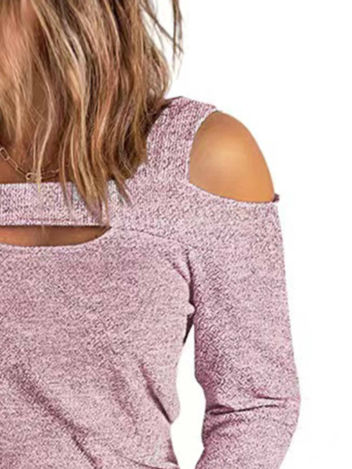 Women's elegant cold shoulder blouse by Trendsi, casual polyester top with cutout design and stylish detail.