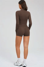 Fitglutes Activewear sports bra, zip jacket, and shorts 3-piece set for workout and gym activities, shown in the image.