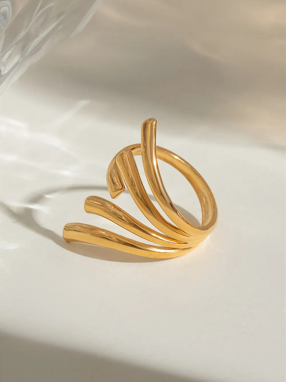 Stainless steel open ring with 18K gold plating featuring an irregular design, stylish jewelry from Plush Fashion Hub