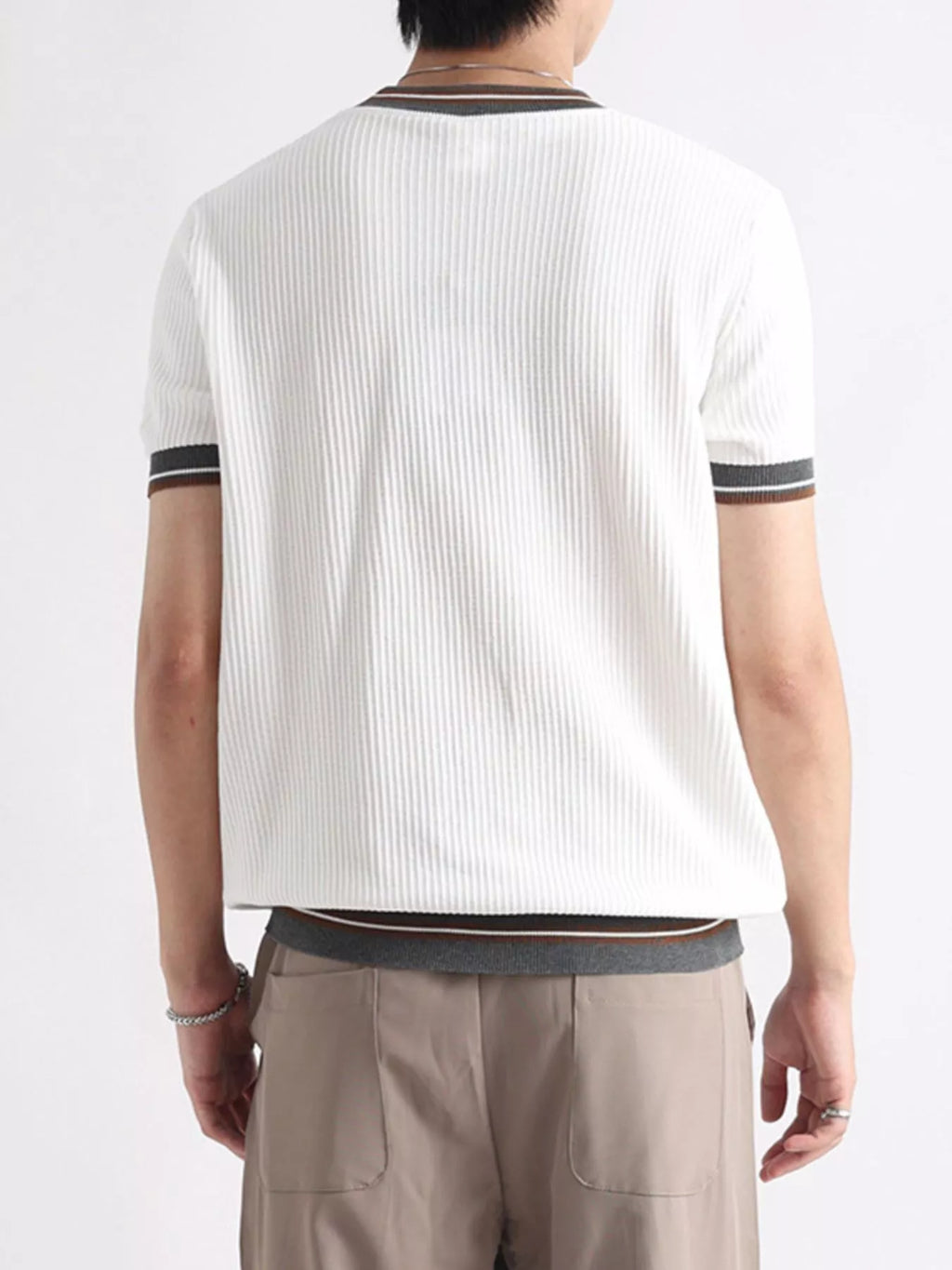 Plus size men's T-shirt with contrast trim, short sleeves, and casual fit from Trendsi, shown in navy with white accents.