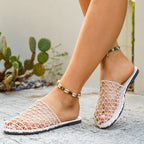 Shopimist woven net sandals featuring intricate netting and open-toe design, perfect for casual summer wear.