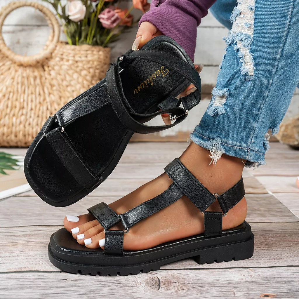 Open toe platform sandals by Shopimist featuring a stylish design with chunky soles and adjustable straps.