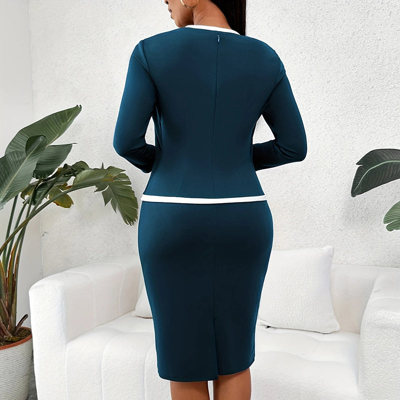 Women’s square-neck bodycon office dress by FitiqueFit, casualwear with fitted silhouette and elegant square neckline.