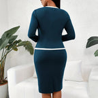Women’s square-neck bodycon office dress by FitiqueFit, casualwear with fitted silhouette and elegant square neckline.