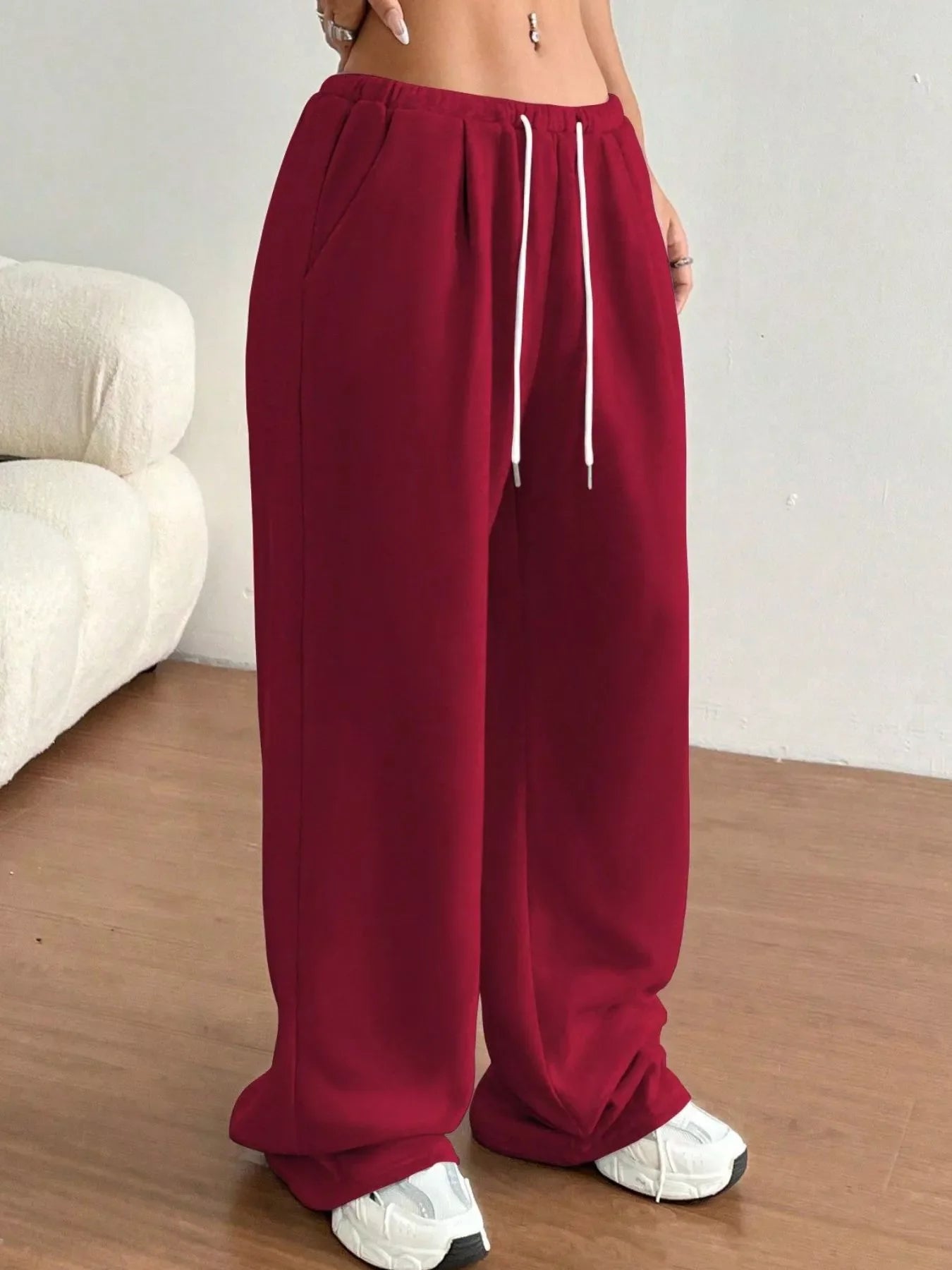 Simply Love casual drawstring high waist wide-leg sweatpants with rings detail, shown in a relaxed fit on a neutral background.