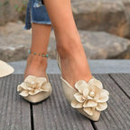 Shopimist Flower Point Toe Flats Sandals featuring a floral design and comfortable flat sole, perfect for casual summer wear.