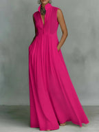Women's French-style high-waist midi dress with ribbon tie, casualwear by Plush Fashion Hub, shown in a stylish, elegant design.