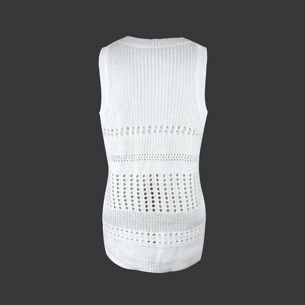 Women’s white thin pullover vest from FitiqueFit, casualwear, featuring a solid color design and sleeveless style.