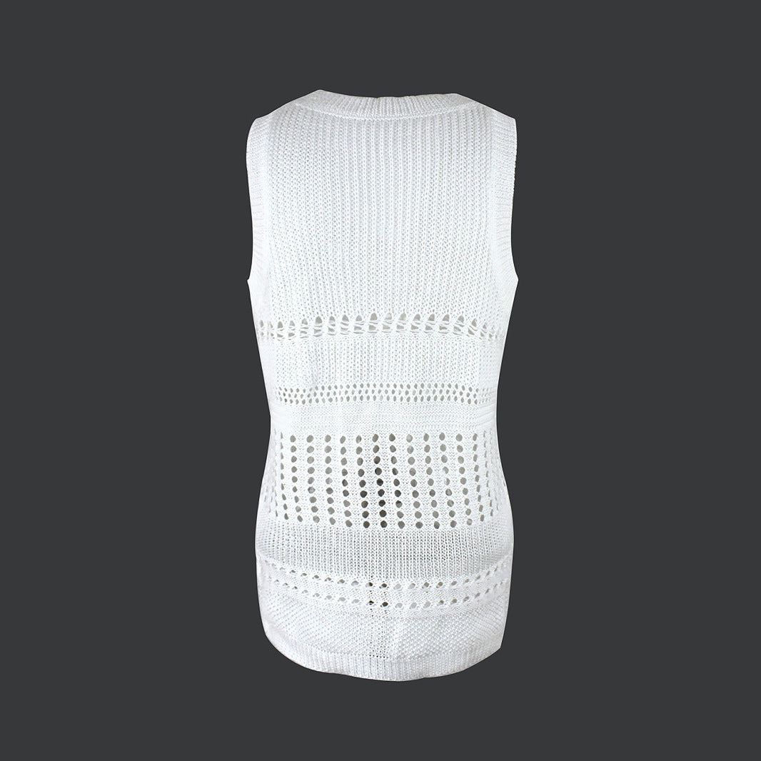 Women’s white thin pullover vest from FitiqueFit, casualwear, featuring a solid color design and sleeveless style.