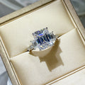 Sterling silver ring with a 5-carat moissanite gemstone, showcasing a sparkling, elegant jewelry design.