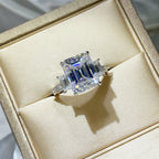 Sterling silver ring with a 5-carat moissanite gemstone, showcasing a sparkling, elegant jewelry design.