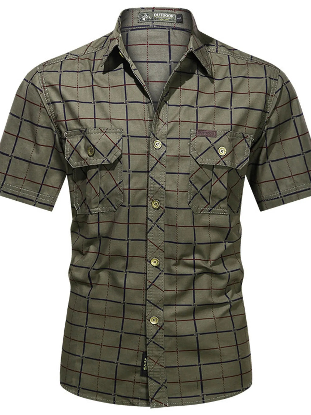 Men's plus size casual plaid short-sleeve shirt from Trendsi, featuring a classic checkered design and comfortable fit.