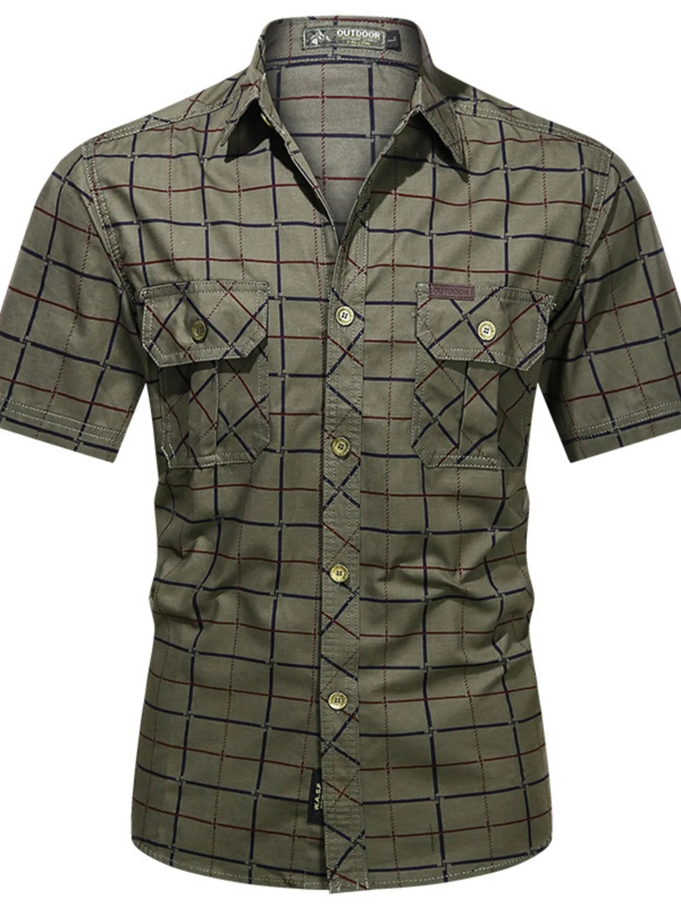 Men's plus size casual plaid short-sleeve shirt from Trendsi, featuring a classic checkered design and comfortable fit.