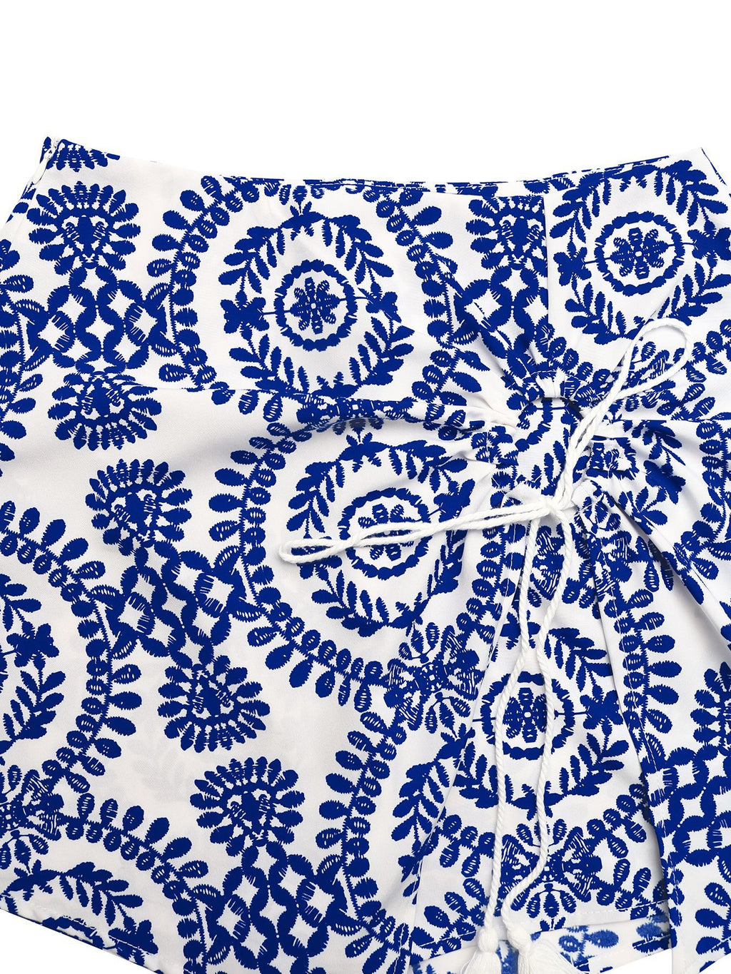 Printed tie-front high-waist skort for women by Plush Fashion Hub, featuring casual, trendy design with a stylish front tie detail.
