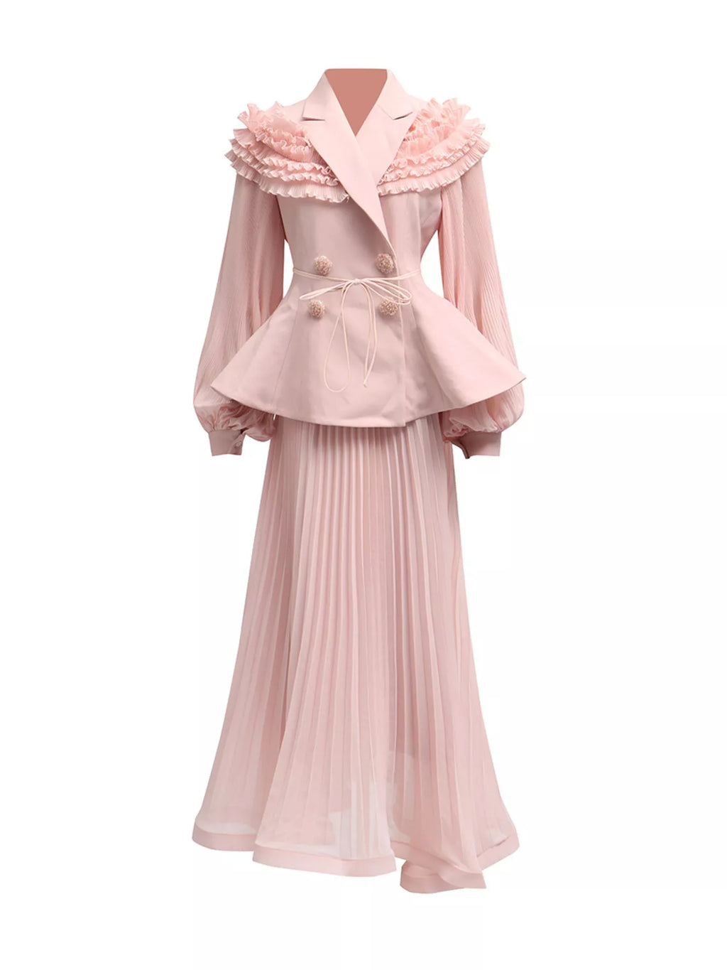 Shopimist frill lapel collar top and pleated skirt two-piece set, featuring stylish design and coordinated fashion ensemble.