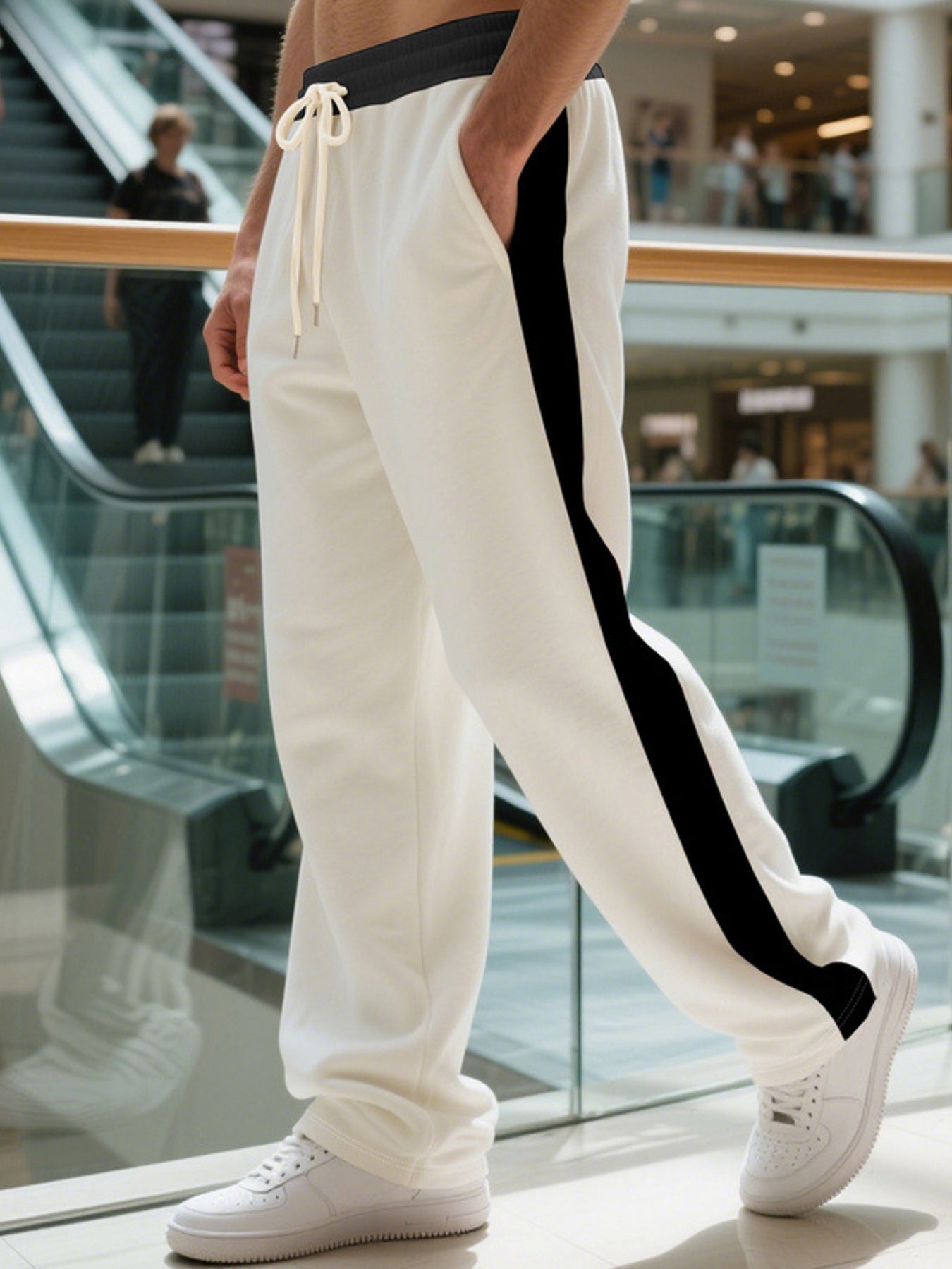 Plus size men's sweatpants with contrast stripe details and drawstring waist from Trendsi, showing the full length and fabric texture.